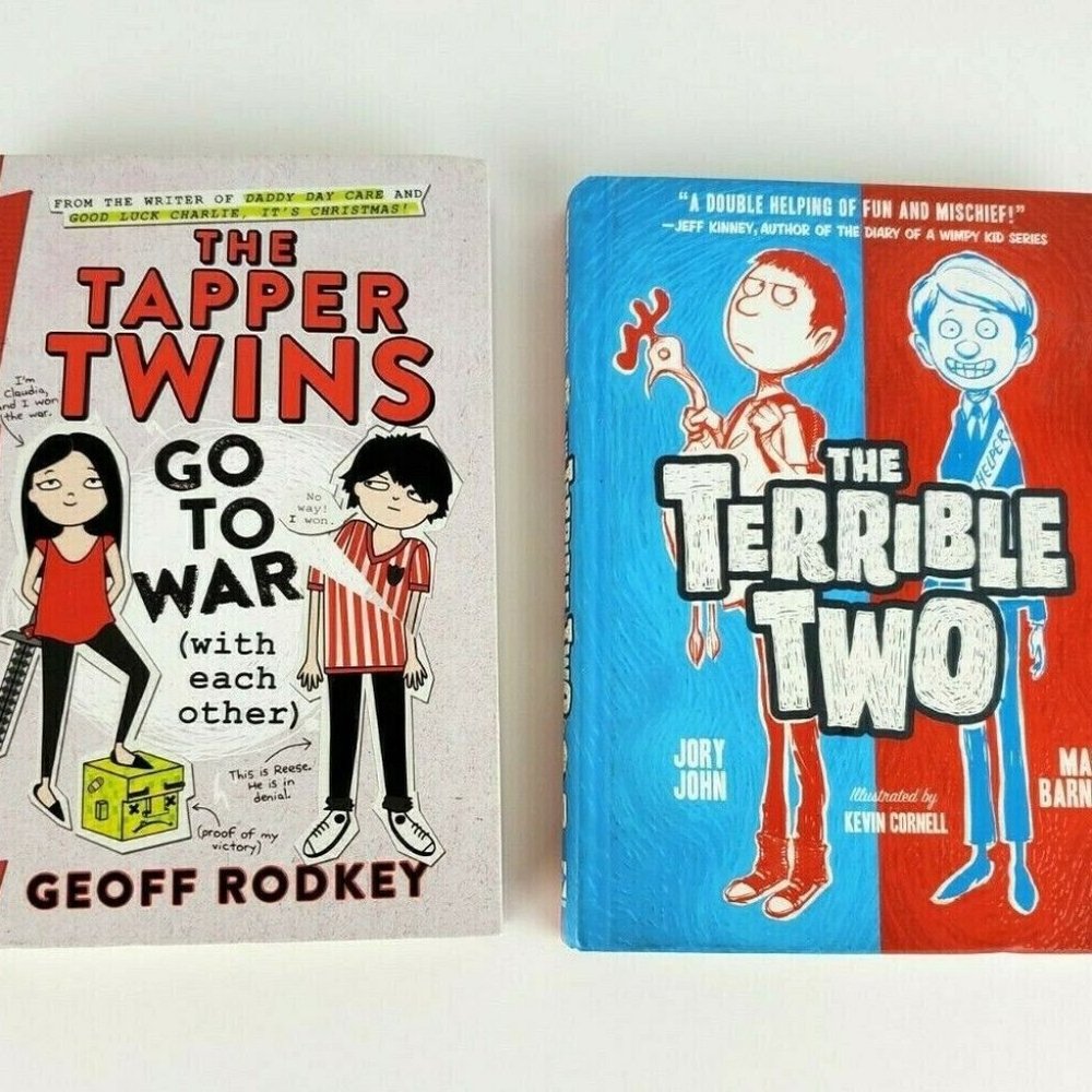 2 Hardcover Kids Funny Adventures (The Tapper Twins & The Terrible Two) EUC